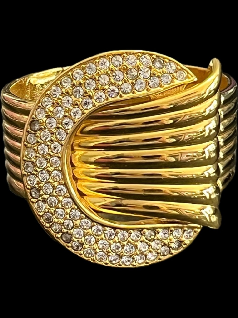 Joan Rivers Vintage huge pave crystal set gold buckle design bangle bracelet QVC
